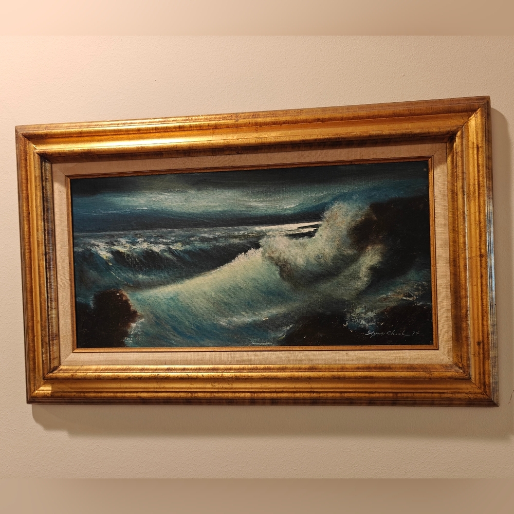 Painting Seascape Framed Signed Korean Artist Ilyeop Chooh 1970s Vintage Surf